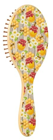 Brosse à cheveux en bois pour femme - Brosses en bois pour massage des cheveux - Brosse à cheveux abeilles - Pots de miel - Camomille en bois