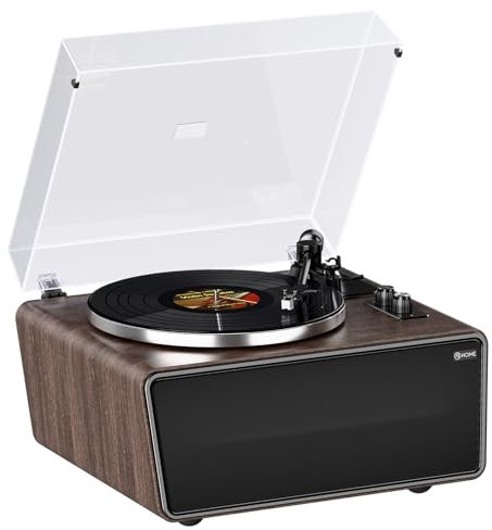 All in One Schallplattenspieler, Bluetooth-Plattenspieler mit eingebauten 4 Stereo-Lautsprechern, Phono-Vorverstärker, Hi-Fi-Plattenspieler für Vinyl-Schallplatten mit Magnetkartusche AT-3600L (MM)