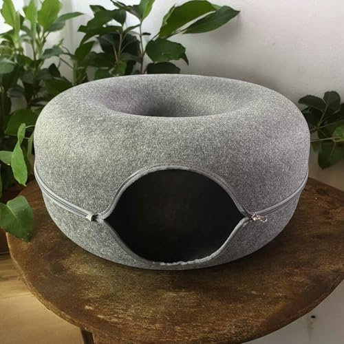 PAWSAGE® XXL Katzenhöhle aus Filz – Moderner Katzendonut & Filzhöhle für Katzen, 60x60x28cm, Dunkelgrau – Kuscheliges Katzenbett & Katzenkörbchen | Katzentunnel aus Filz