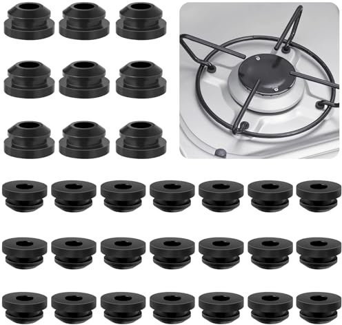 Nadisean 30 Pezzi Gommini Griglia Piano Cottura, Piedini in Gomma, Gomma per Fornelli da Camper Compatibili con Aste da 5 mm, Guide in Gomma per Fornelli, Gommini per Griglie Cucina a Gas Nero