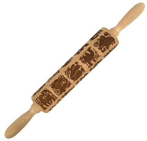 MAKIVI Rouleau à Pâtisserie en Relief Imprimé Animal, Grand Rouleau Texturé en Bois pour la Cuisson