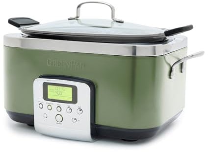 GreenPan Elite 8-in-1 Programmable Electric Slow Cooker 6 Quart, Dishwasher Safe Lid & Removable Grate, PFAS Free Healthy Ceramic Nonstick, Sear, Skip,