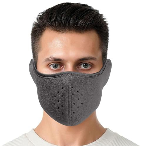 Demi-masque d'hiver chaud coupe-vent épais, anti-poussière et respirant pour ski, snowboard, moto, sports d'hiver en plein air (gris)