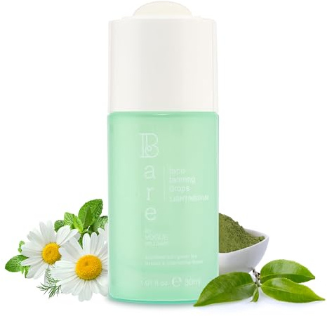 Bare By Vogue Face Tanning Drops - Light/Medium, Customisable Sun-Kissed Glow - Infused with Green Tea, Chamomile, and Pomegranate Extract - For Smooth, Hydrating & Radiant Skin (30ml)
