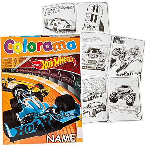 48 Seiten großes XL Malbuch - A4 - inkl. Name - kompatibel mit Hot Wheels - Auto - Jungen - Dickes Kindermalbuch - für Stifte & Wassermalfarben - Bastelbuch..