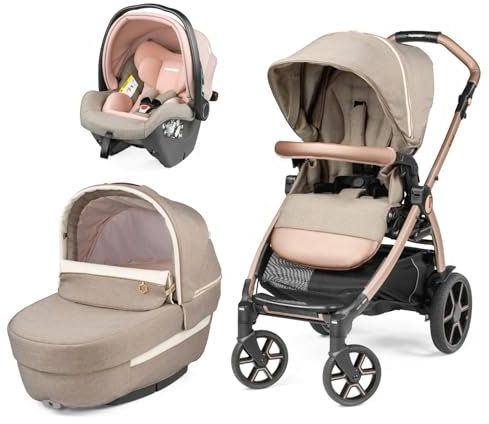 Peg Perego Book Modular – Passeggino Trio Neonati 0-4 Anni, Passeggino Reversibile, Navicella con Comfort System, Seggiolino Auto i-Size, Ruote Soft Ride, Materassino Fresco Jersey, Mon Amour