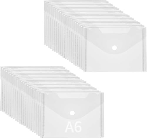 40 Stück Kunststoff-Brieftasche, A6, Kunststoff-Umschläge, Dokumentenmappe, Druckknopf, wasserdichte Hüllen für Dokumente, Dokumente, Organizer mit Knopfverschluss, für Zuhause, Büro, Schule, Reisen