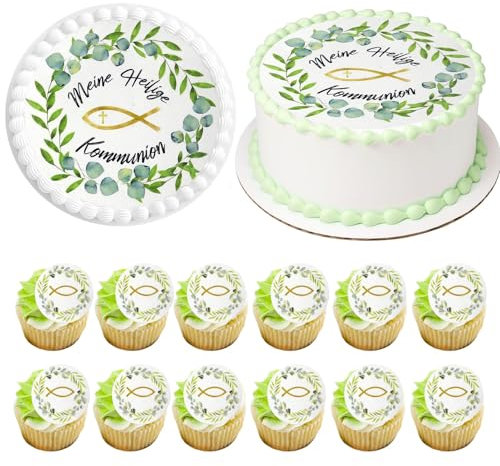 Tortenaufleger KoMmunioN 13 Stück, Tortendeko KOmmUNIOn Essbar mit Cake Topper Essbar, Tortenaufleger Konfirmation, Taufe Tortendeko, Kuchen Deko Konfirmation für Mädchen Junge (style2)