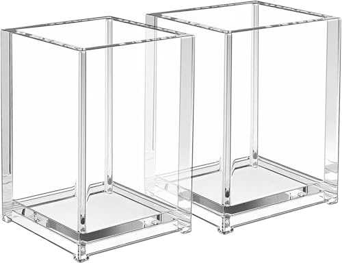 JOYIAL Acryl Stiftehalter, 2 Stück Bleistifthalter Schreibtisch Durchsichtig Stiftebecher Organizer Make-Up Pinselhalter Organizer Stifthalter für Büro Schule Zuhause (10 x 6,5 x 6,3 cm)
