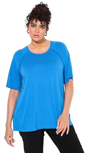 Ulla Popken Damen große Größen Übergrößen Plus Size T-Shirt, Zierbänder, Classic, Rundhals, Halbarm Royalblau 50+ 838529760-50+