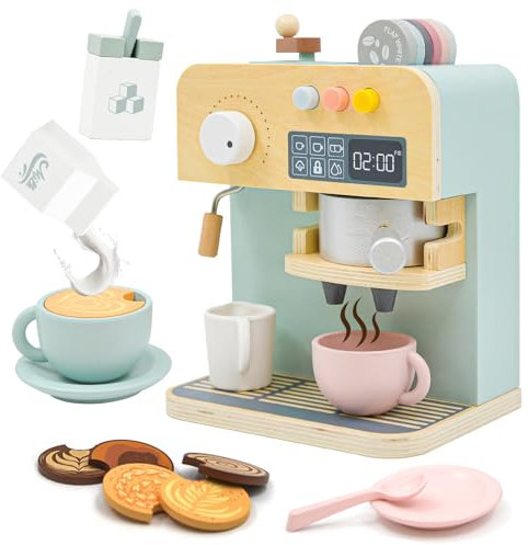 Acelane Spielzeug Kaffeeset für Kinder, Holz Kaffeekochen Spielzeug, Küchenspielzeug für Rollenspiele