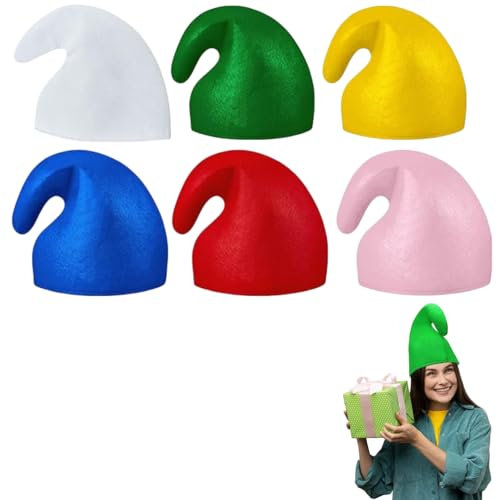 URCHUZE XUTONG 6 StüCk zwergenmütze,ElfenmüTze 6 Farben,Karneval Neuartige Zwergenmützen,Lustige MüTze Perfekt für KostüMpartys,28 x 31 cm