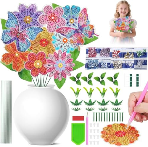 Zocipro Kit Fai Da Te per Bambini di 5-12 Anni, Diamante Pittura Bouquet di Fiori Kit Arti e Mestieri per Bambini 6 7 8 9 10 Anni, per Regali di Compleanno, Decorazione della Stanza
