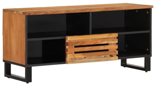Makastle Meuble TV, Meuble de Salon, Console TV avec 1 Tiroir et 4 Étagères, Banc TV en Bois, Table TV, Support Télé, Meuble Tele, pour Salon et Bureau, 100x34x46 cm bois d'acacia massif