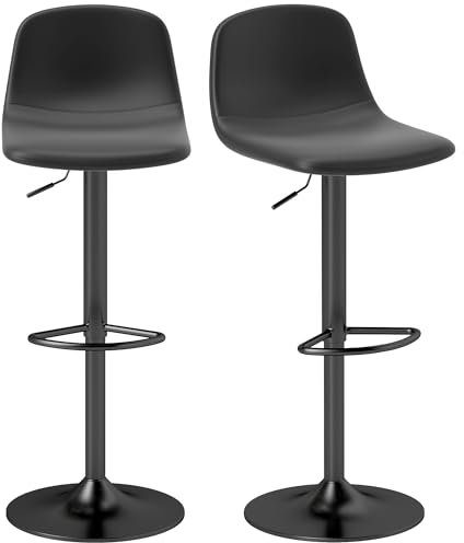 HOMCOM Barhocker 2er Set Höhenverstellbar Drehbar Barstuhl Tresenhocker mit Rückenlehne und Fußstütze, rutschfest Hocker, Kunstleder, Schwarz