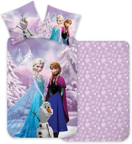 Disney Frozen Babybettwäsche-Set 100% Baumwolle | Bettbezug 100x140 cm und Kissenbezug 40x45 cm | Elsa & Anna Design | Weiche Naturbettwäsche für Mädchen & Kleinkinder