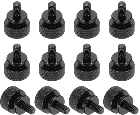 sourcing map 12 Pcs M4 x 7mm Knurled Thumb Screw Computer Case Threaded Hand Tighten Screws Aluminum Alloy for PC Case, Black