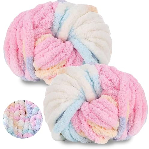 Ecowiaye 2 Stück Dicke Wolle, 500g Chunky Yarn Armstricken Wolle, Dickes Garn zum Häkeln, Flauschig XXL Häkelwolle zum Handstricken für Decke, Schals, Mützen, Haustier Nest (Marshmallow)