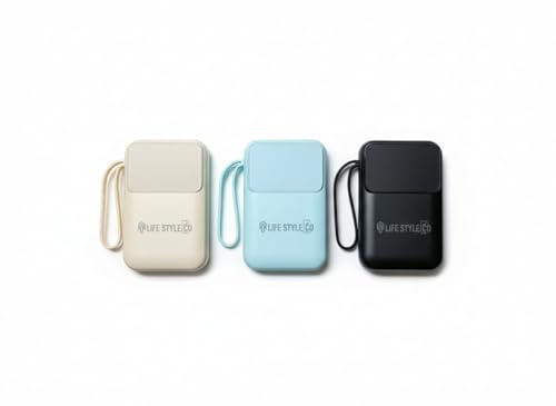 Batterie Externe 20000 mAh Powerbank 2-en-1 avec Cordon Intégré – Haute Capacité, Charge Rapide, Mini Batterie Externe 10 W Portable et Compacte (Noir 20000mAh)