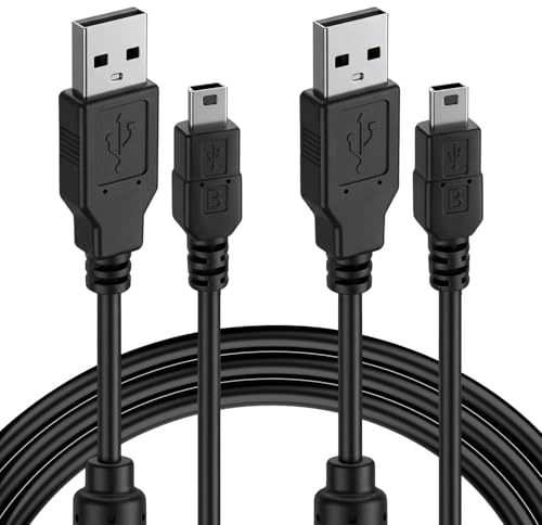 2Packs 1.8M PS3 Controller Charger Cable, Long Magnetic Ring Anti Interference Mini USB Charging Cable for Playstation 3 Controller, Compatible with PS3 Slim/PS Move, Dash Cam, GoPro, Digital Camera