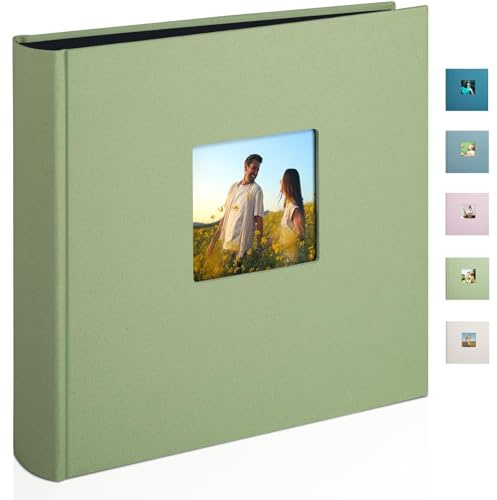 1DOT2 Leinen Fotoalbum, 30x30cm, Salbeigrün | Fotobuch zum Selbstgestalten und Einkleben, 120 Seiten, Säurefreie schwarze Seiten
