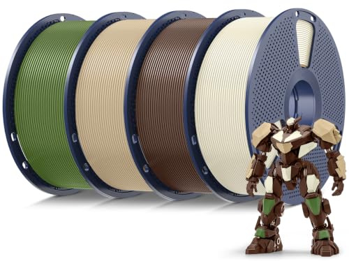 SUNLU 4KG PLA Filament 1.75mm, 3D Drucker Filament PLA | Maßgenauigkeit +/- 0,02mm, Sauber Gewickelte 1KG Spule (2,2 lbs) für Meisten 3D Drucker, Knochenweiß+Braun+Eiche+Olivgrün