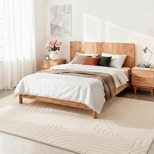 Puremy Teppich Wohnzimmer, Kurzflor Teppiche Wohnzimmer Deko Flauschiger Weich Waschbarer Modern Einfarbiges Teppich für Schlafzimmer, Kinderzimmer, Bettvorleger Matte, Beige, 160x220 cm
