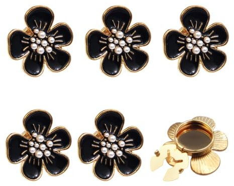 Knopfabdeckung für Damen, 6 Stück Manschettenknöpfe mit Blumenmotiv Perl Manschettenknopf Dekorative Abnehmbare Druckknopfclips für Hemdknopf Blusenkleid Accessoires Kleidung Basteln Geschenke