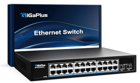 26 Port 2.5Gb Unmanaged Ethernet Switch with 24* 2.5G Base-T Ports, 2* 10G SFP+ Ports. GiGaPlus 2.5Gbps Network Switch for 2.5Gbps NAS/PC, WiFi6 Router, Wireless AP. Fanless Design, Plug and Play