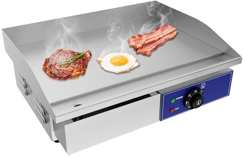 TAIMIKO Electric Griddle Commercial Counter Top Grill Stainless Steel Kitchen Grill Flat Hotplate Fried Pans BBQ Burger Bacon Egg Fryer Barbeque,3000W
