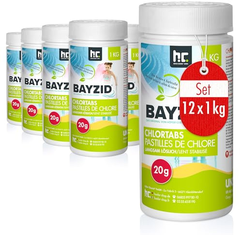 Höfer Chemie Pool Chlor Tabletten langsam löslich 20g 12 x 1 kg Bayzid | zur dauerhaften Chlorung von Pool und Schwimmbad - Hochwirksam gegen Bakterien und Pilze