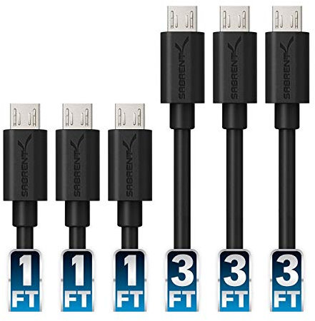 SABRENT Micro USB Kabel Schnellladekabel (3 x 30cm + 3 x 90cm) Micro USB Ladekabel High Speed 5V-3A, Handy Datenkabel, für Galaxy S7/S6/J7, Huawei, Motorola, Nokia und anderen Geräten (CB-U631)