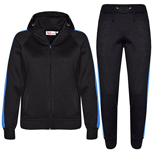 A2Z 4 Kids Girls Boys Tracksuit Plain Zipped Hooded Sweatshirt Top Bottoms Gym Jogging - T.S 102 Black Blue 7-8