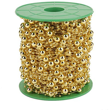 Hilitand 60 mt/Rolle Galvanik Perle Draht Perlen Girlande String 3mm + 8mm für DIY Kette Girlande Blumen Hochzeit Dekoration, Weihnachten(golden)