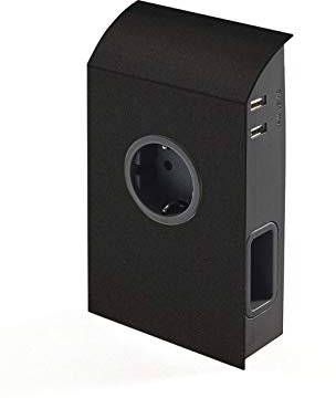 Prise Semi-encastré (1 x Prise Schuko / 2 x Prises Euro / 2 x Ports USB) noir incl. Fiche Prise Sous-Étagère Prise de