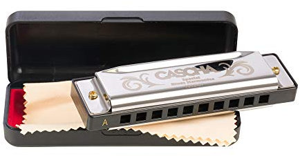 CASCHA Harmonica en la majeur avec étui et chiffon de nettoyage, Special Blues Country Harmonica pour débutants et enfants, argent
