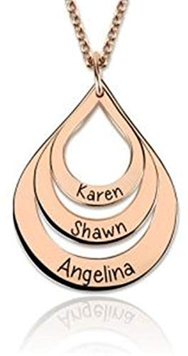 GNOCE Name Necklace Custom Pendant Necklace Sterling Silver Drop Shaped Necklace Can be Engraved Jewellery Gift for Women Men (14 Inches, Rose Gold)