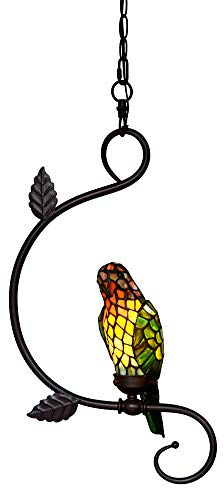 HT Tiffany Style small Chandelier light fixtures ceiling 1 light Yellow Green parrot Stained Glass Shade, for Restaurant Kitchen Dinner Room Living room Bathroom Balcony Hallway Stairway, Iron Branch