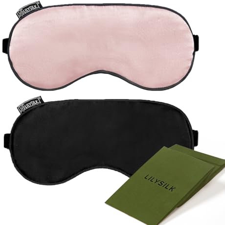 LILYSILK 100% reine Seide Schlafmaske 2Stk Augenbinde Natürliche Seide gefüllte Augenabdeckung Weiche hautfreundliche Schlafaugenmaske mit verstellbarem Riemen für Frauen und Männer