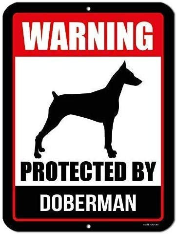 Brandless Warning Protected by Dobermann Blechschild Metall Poster Vintage Kunst Schild Schilder Hof Garten Tür Cafe Pub Toilette