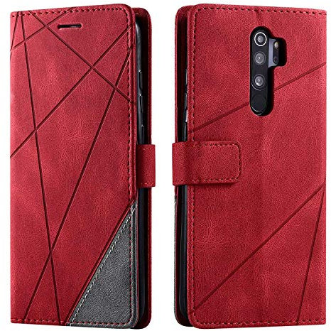 SONWO Hülle für Xiaomi Redmi Note 8 Pro, Premium Leder PU Handyhülle Flip Case Wallet Silikon Bumper Schutzhülle Klapphülle für Xiaomi Redmi Note 8 Pro, Rot