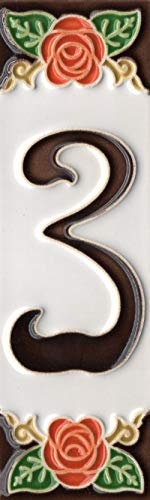 Numéros de maison italiens en céramique avec chiffres et lettres - Motif rose orange - Dimensions : 15 x 5 cm (numéro 3)