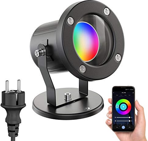 ledscom.de Außen-Strahler Fluter MIBU für außen, Edelstahl, schwarz, inkl. Smart Home RGBW GU10 LED Lampe, 5,41W, 473lm