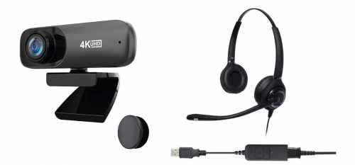 Project Telecom 4K UHD | Webcam ultra haute définition | Casque USB à suppression de bruit binaural | Paquet groupé | Compatible avec Collaba