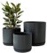 Set di 3 vasi per piante da giardino in ceramica nera opaca con sottovaso, per interni ed esterni, rotondi (nero opaco)