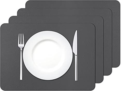 MORROLS Manteles Individuales, Juego de 4 PVC Lavables Mantel Individual, Salvamanteles Individuales Antimanchas Resistente al alor Impermeable Fácil de Limpiar 30x42cm (Gris Oscuro)