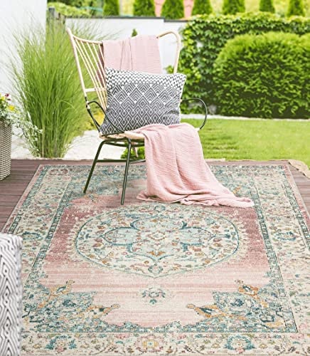 the carpet Palma - vielseitiger Indoor- & Outdoor-Teppich, modernes Design, Wohnzimmer, wetterfest & UV-beständig, langlebig und pflegeleicht, Balkon, Wintergarten, Rosa, 140 x 200 cm