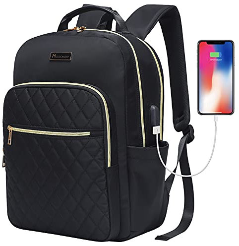 MODOKER Womens Laptop Backpack 15.6-Inch Laptop & Tablet, Backpack for Business Work Travel with USB Charging Port, Fashion College School Bookbag Casual Daypack, Black