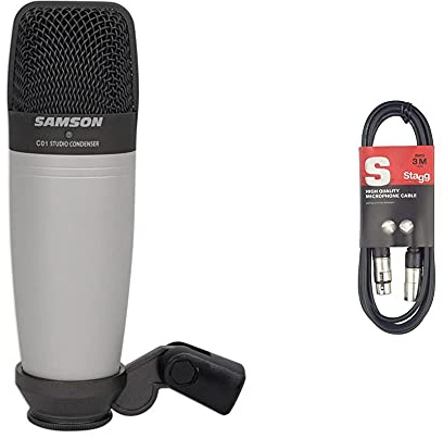 SAMSON C01 Large Diaphragm Condenser Microphone & Stagg 3M / 10ft XLR to XLR Cable, 3-Pin Male to Female, Suitable for Microphone, PA System, Audio Mixer, Studio Monitors, Audio Recording