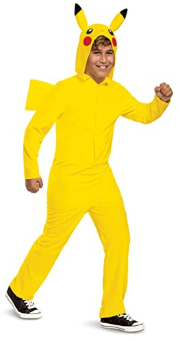 Kid's Pokemon Pikachu Costume | Child Pokemon Costume Hooded Jumpsuit | Boys & Girl's Pokemon Cosplay Outfit S